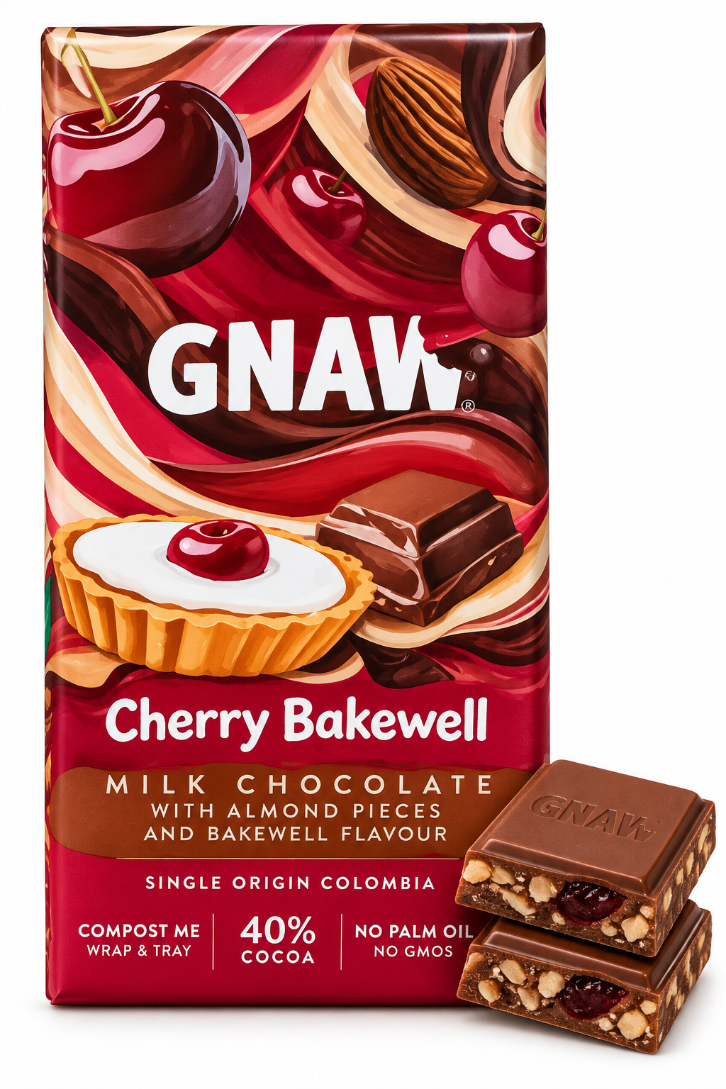 GNAW Cherry Bakewell Milk Chocolate Bar – 2.8 oz