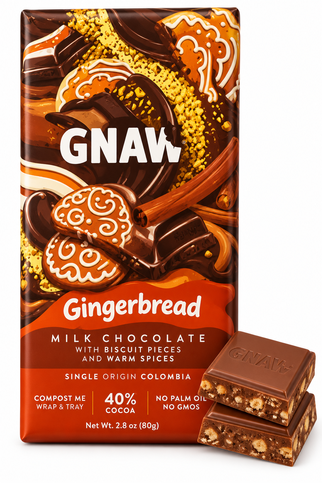 GNAW Gingerbread Milk Chocolate Bar – 2.8 oz