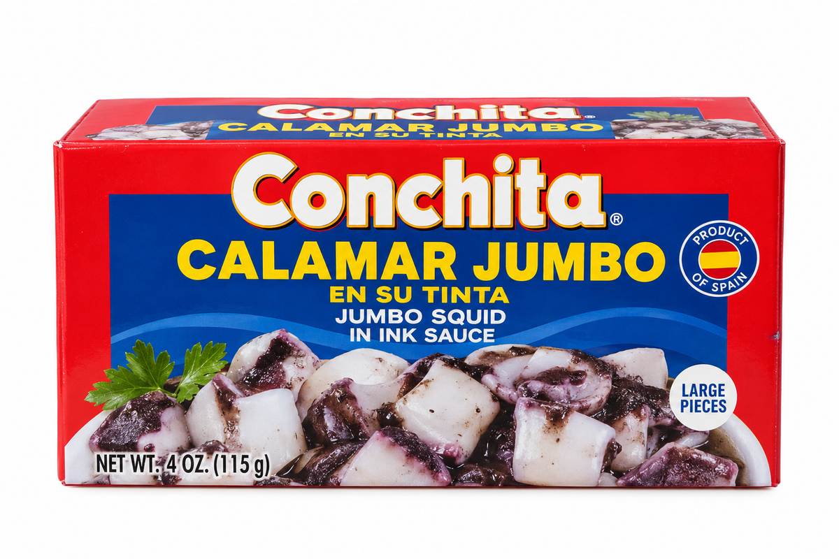 Conchita Calamar Jumbo en su Tinta – Jumbo Squid in Ink Sauce, 4 oz (115 g)