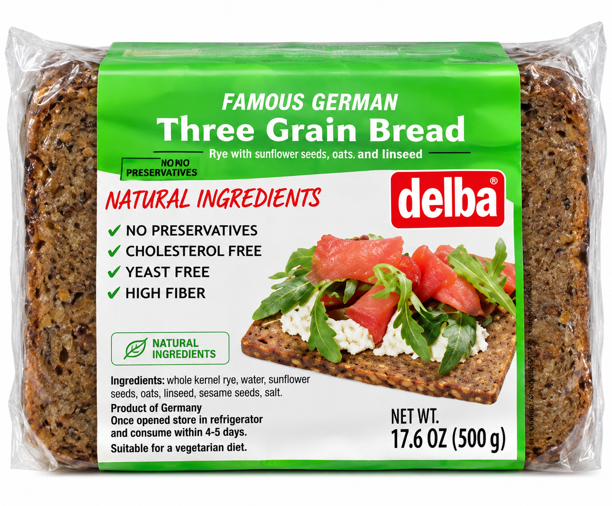 Delba Three Grain Bread – 17.6 oz (500 g)