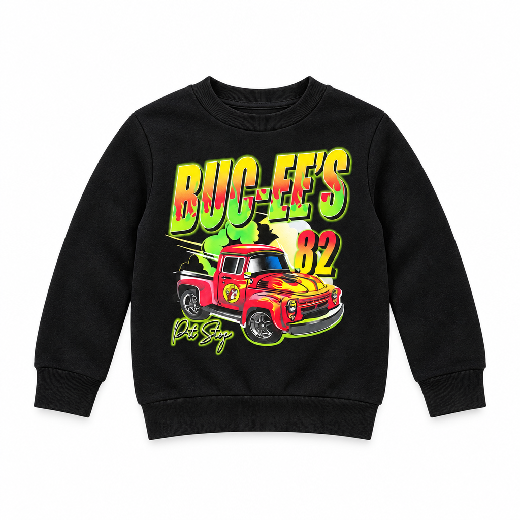 Buc-ee's | Black Hot Rod Fleece Crew – Youth XS