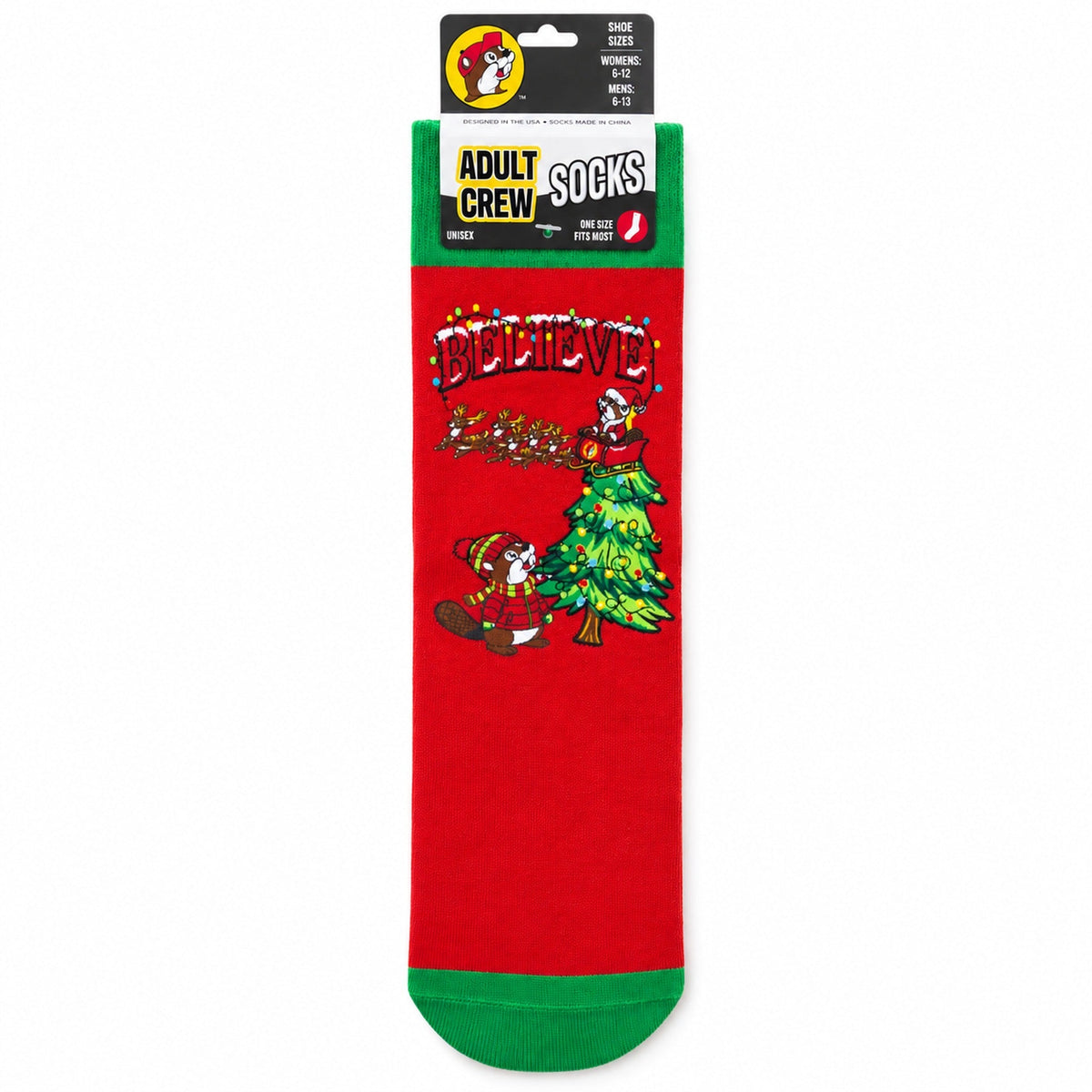 Buc-ee's | Christmas Adult Crew Socks - Red