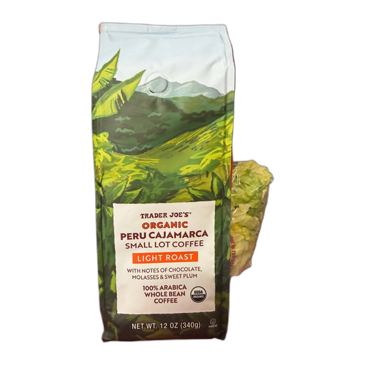 ® ORGANIC PERU CAJAMARCA LIGHT ROAST WITH NOTES OF CHOCOLATE, MOLASSES & SWEET PLUM 100% ARABICA WHOLE BEAN USDA ORGANIC COFFEE 12 oz | Trader Joe's