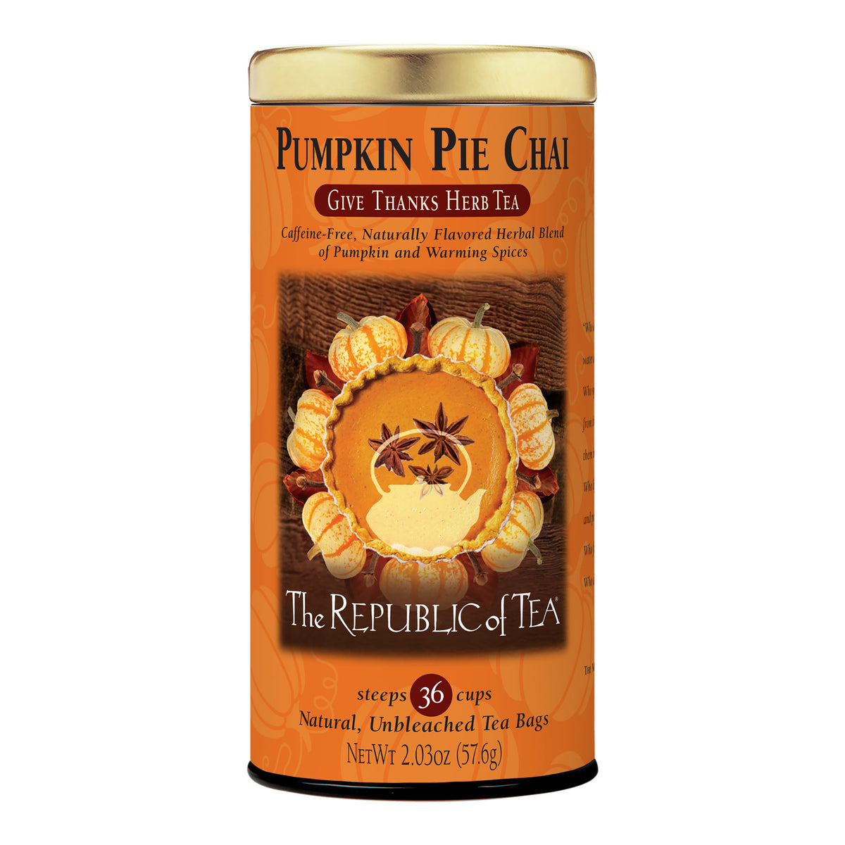 The Republic of Tea Pumpkin Pie Chai Herbal Tea 36 Count