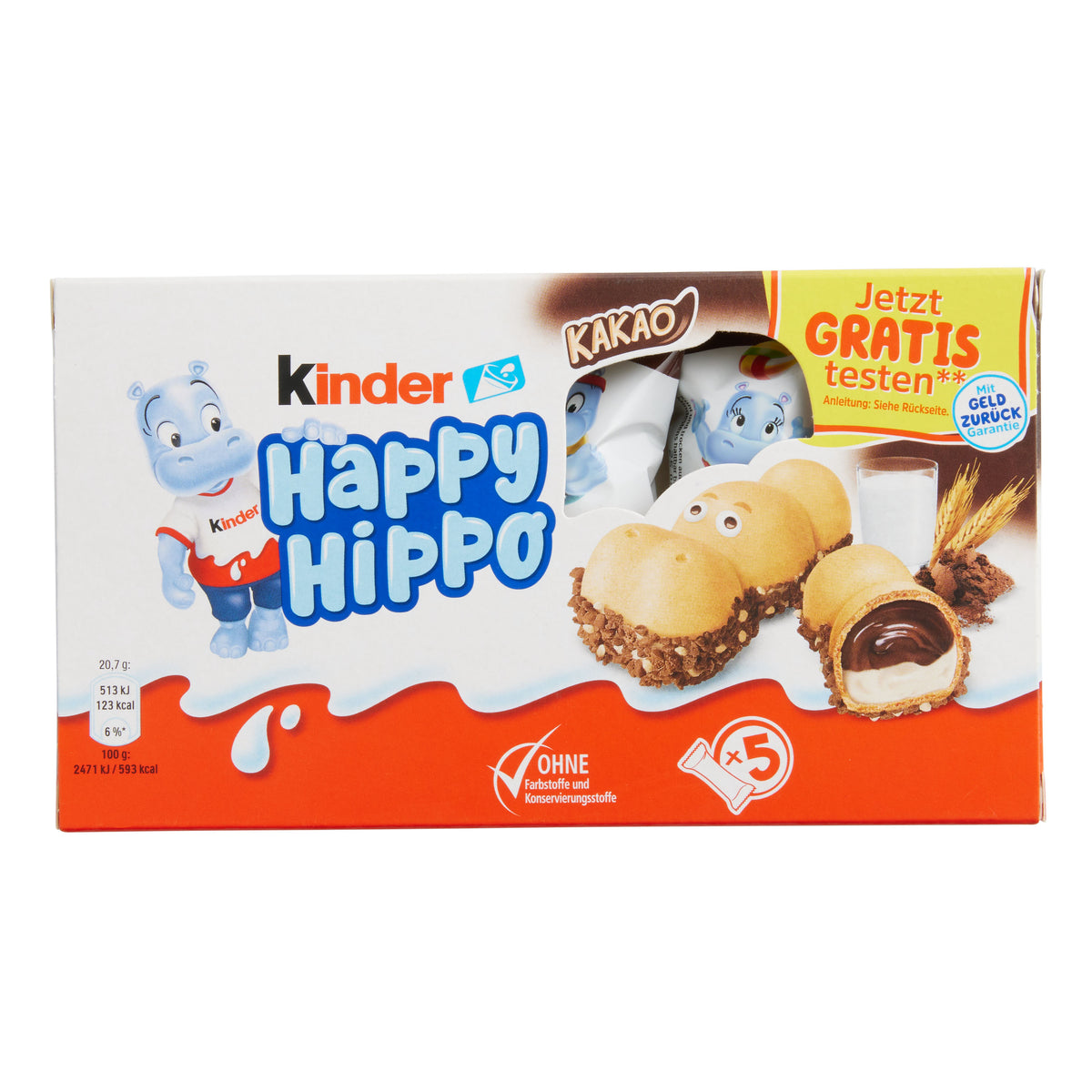 Kinder Happy Hippo Cocoa Cream Biscuits 5 Pack