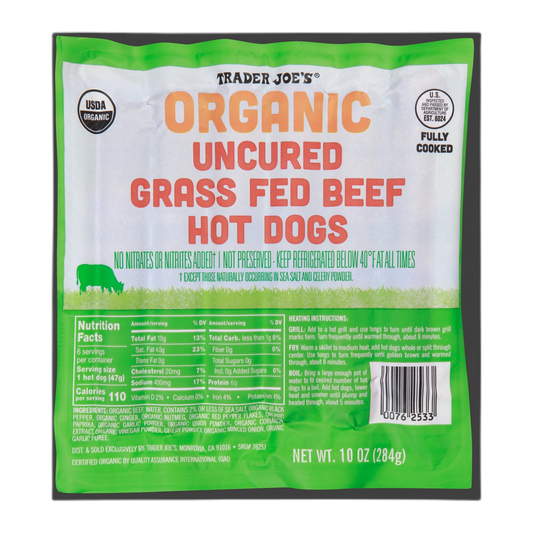 Trader Joe's | Organic Uncured Grass Fed Beef Hot Dogs - 10 oz