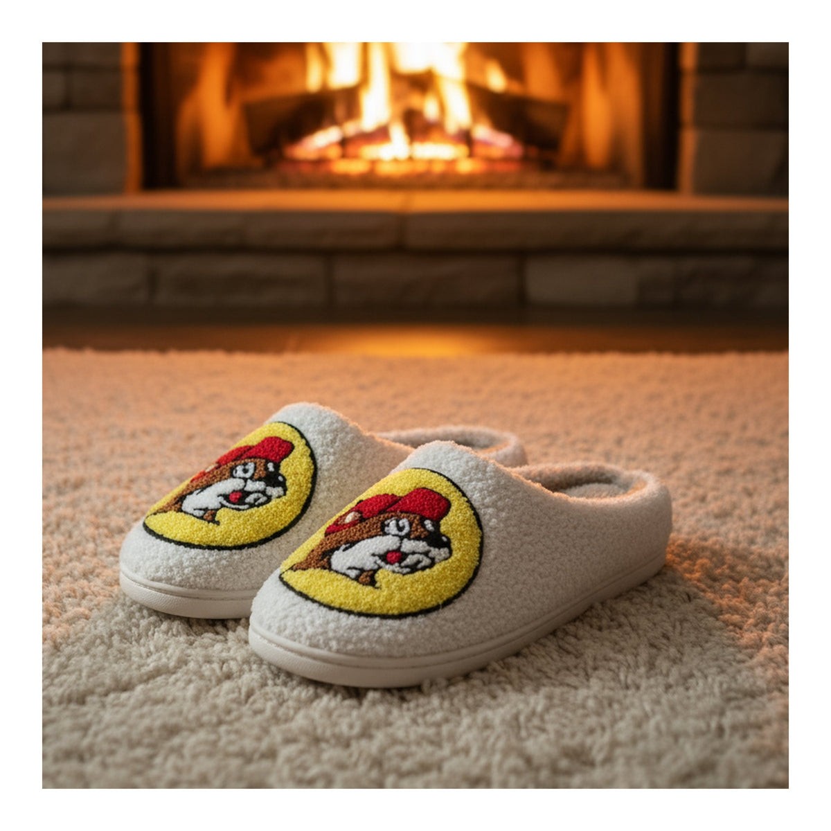 Buc-ee's | White Sherpa Logo Slipper – Small
