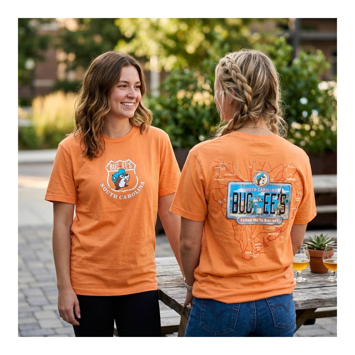 Buc-ee's | South Carolina Roadmap License Plate Orange Shirt – Small