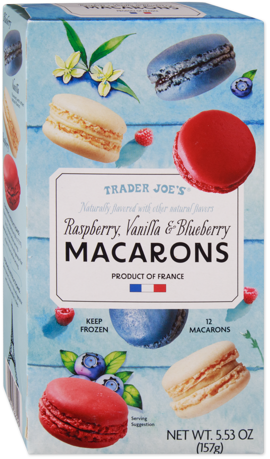 Raspberry, Vanilla & Blueberry Macarons
