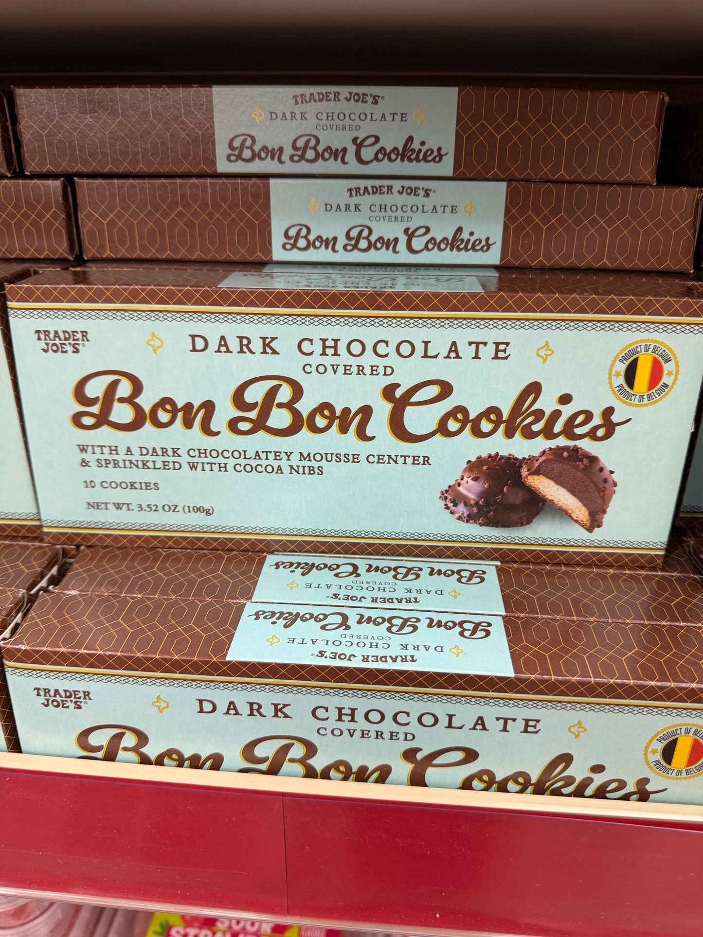 DARK CHOCOLATE COVERED
Bon Bon Cookies                  WITH A DARK CHOCOLATEY MOUSSE CENTER

& SPRINKLED WITH COCOA