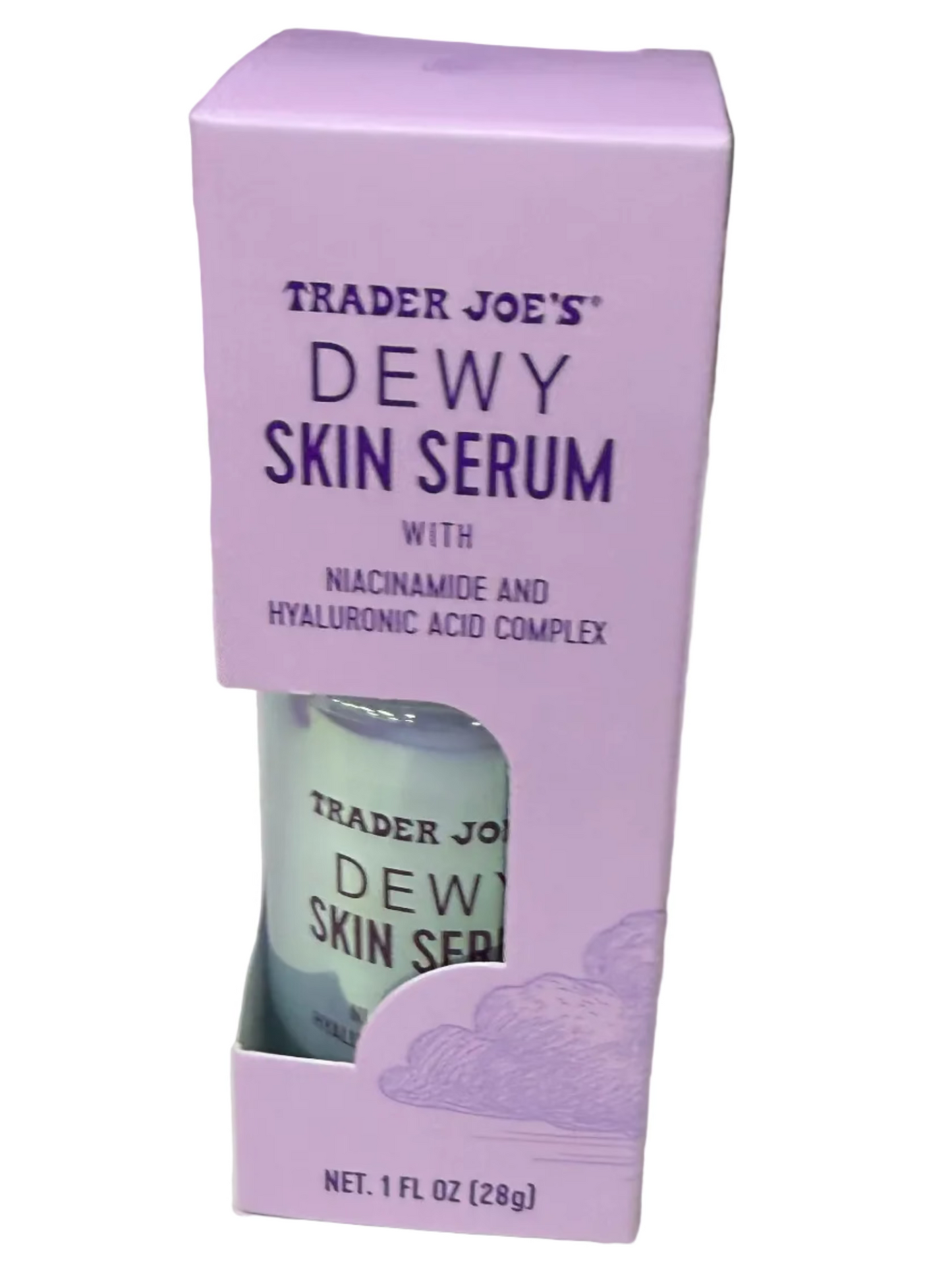 TRADER JOE'S"

DEWY

SKIN SERUM

WITH NACINAMIDE AND

HYALURONIC ACID COMPLEX