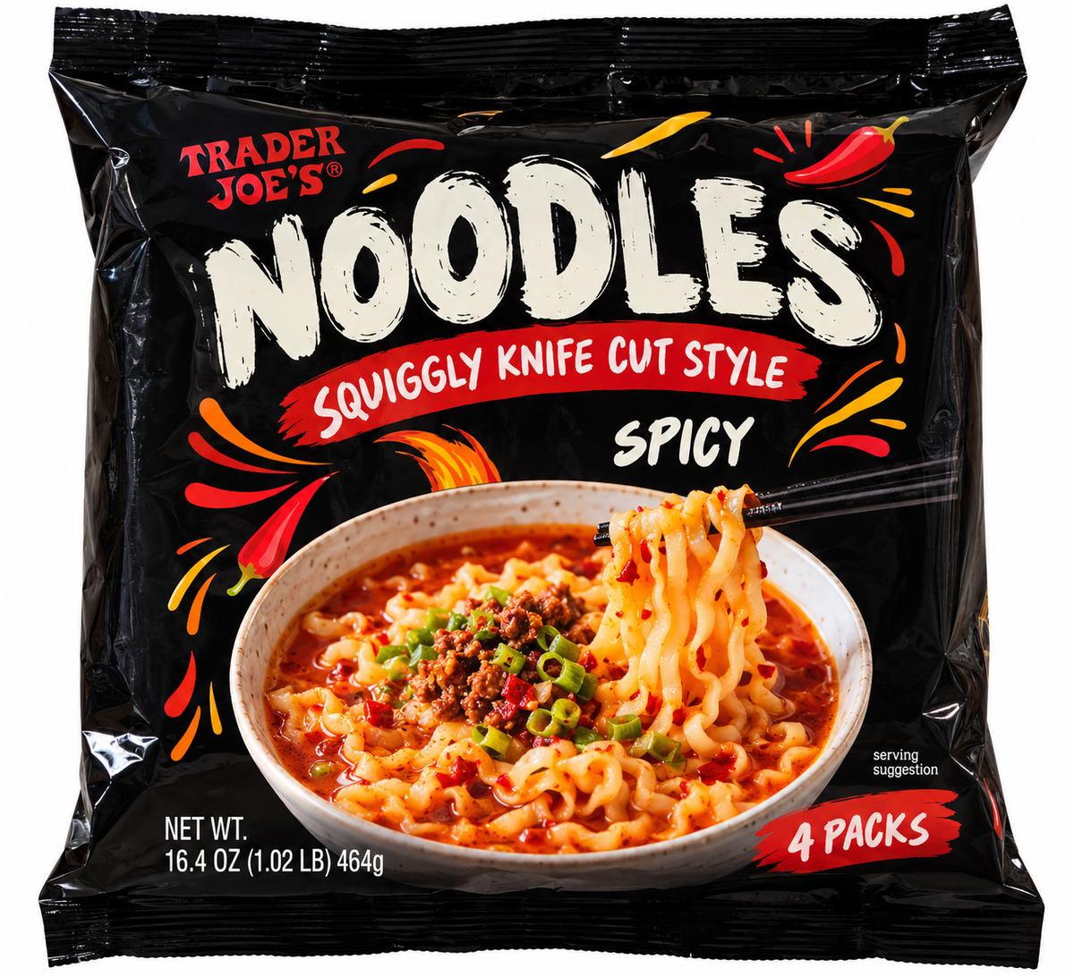 Trader Joe’s Squiggly Knife Cut Style Spicy Noodles – 4 Pack