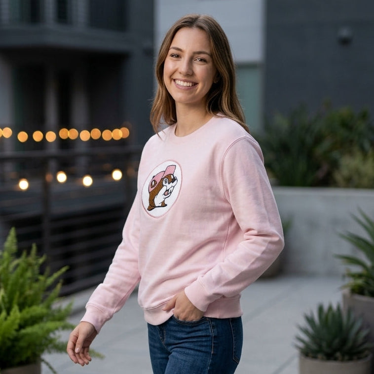 Buc-ee's | Adult Chenille Logo Pink Crewneck Sweatshirt
