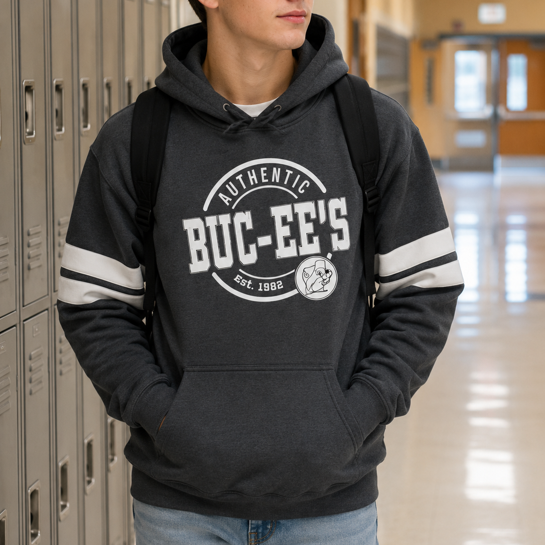 Buc-ee's | Stripe Sleeve Black Hoodie – Small