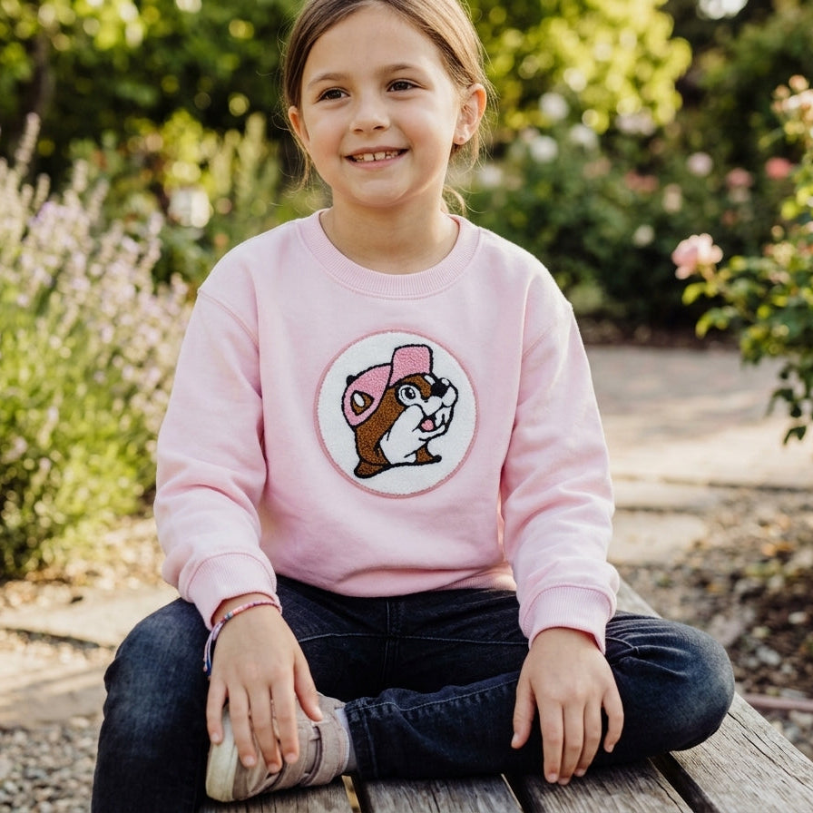 Buc-ee's | Youth Chenille Logo Pink Crewneck Sweatshirt